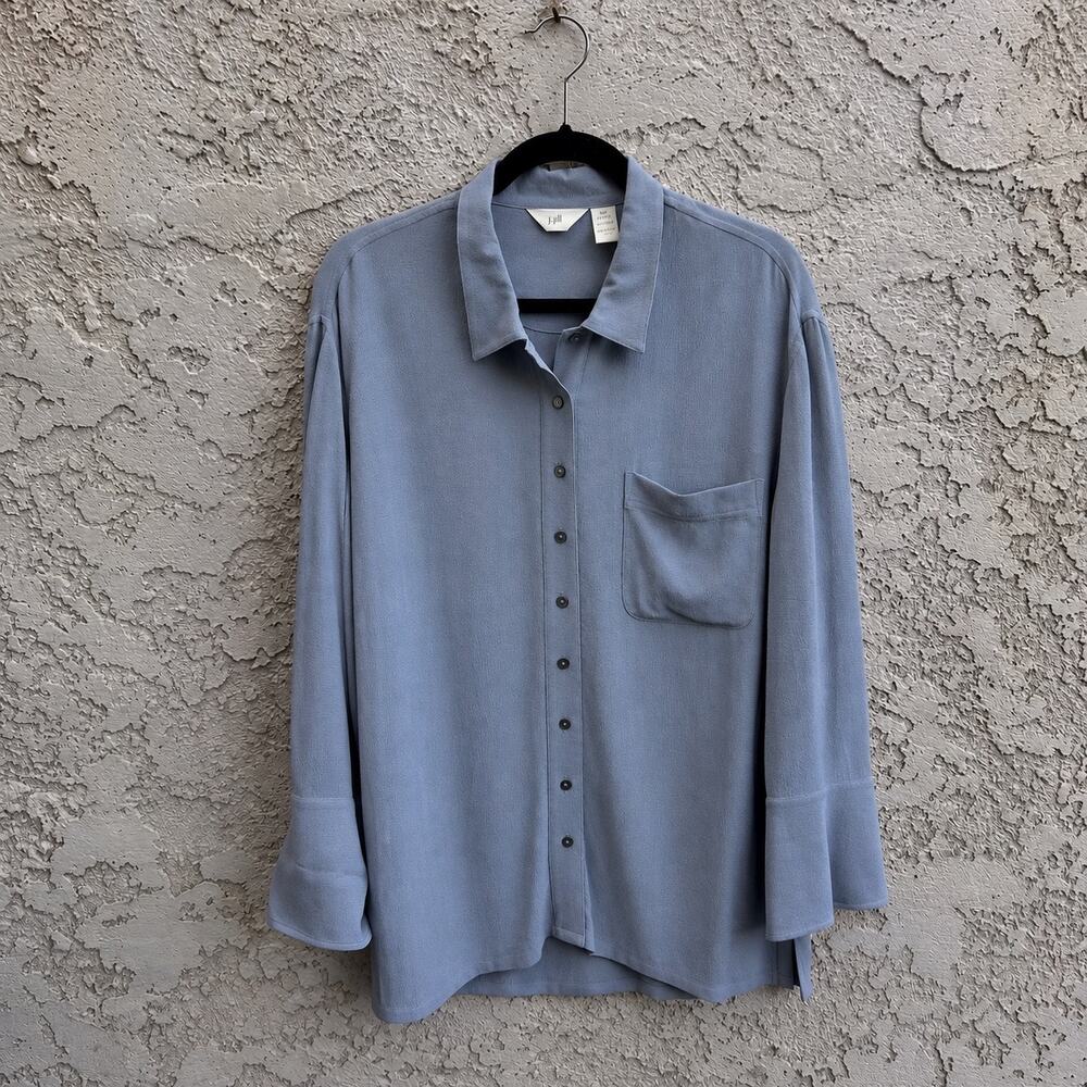 Vintage J Jill 100% Rayon Button Down Shirt Bell Cuffs Petite M